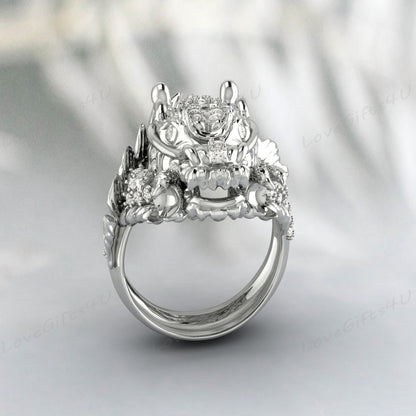 Cz Diamond Dragon Head Ring Dragon Mythological Jewelry For Unisex