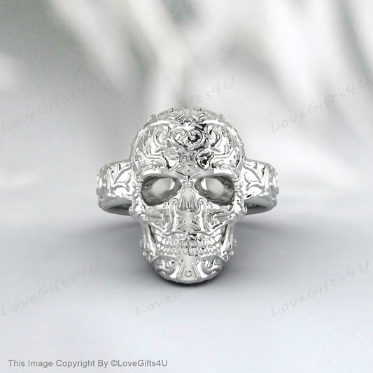 Silberner Totenkopf Ring, Silberring für Männer, Gothic Stil Ring, Boho Silber Ringe, Herren Biker Ring, Halloween Schmuck, Halloween Ring