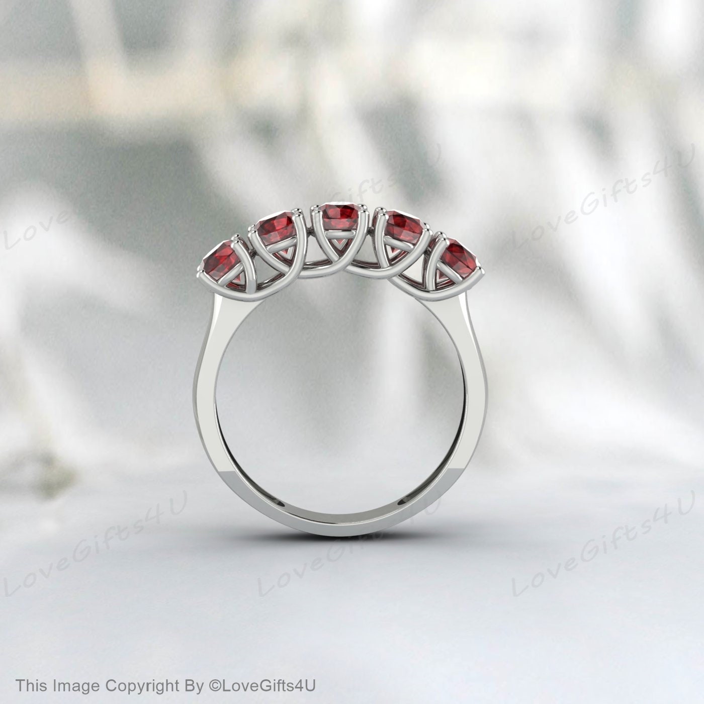 Bague en argent grenat rouge, bague en pierre 5, bande d'anniversaire, bande de mariage