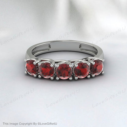 Bague en argent grenat rouge, bague en pierre 5, bande d'anniversaire, bande de mariage