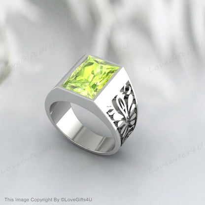 Bague péridot verte, bague de mariage en argent pour hommes, bague de fiançailles pour hommes