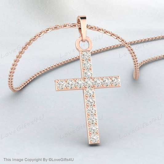 Kreuz Halskette, Diamant Kreuz Halskette, Kreuz Anhänger, 14k Gold Diamant Kreuz, zierliches Diamant Kreuz, Taufgeschenk, Kommunion, Weihnachtsgeschenk