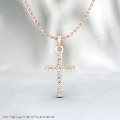 Cross Necklace, Diamond Cross Necklace, Cross pendant, 14k Gold Diamond Cross, Dainty Diamond Cross, Baptism Gift, Communion, Christmas Gift