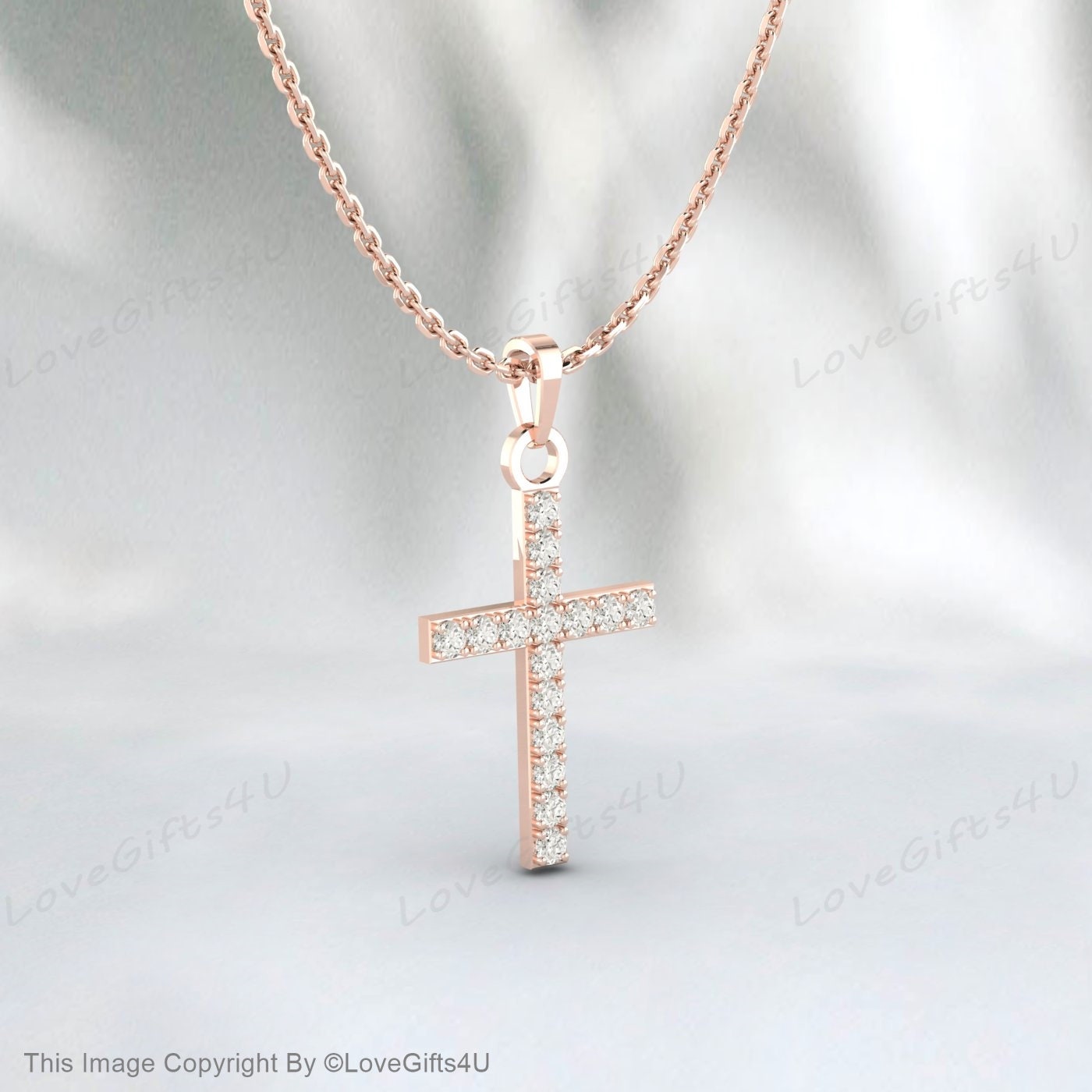 Cross Necklace, Diamond Cross Necklace, Cross pendant, 14k Gold Diamond Cross, Dainty Diamond Cross, Baptism Gift, Communion, Christmas Gift