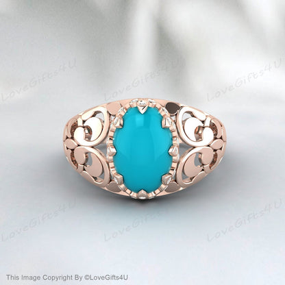 Bague Turquoise en argent faite à la main pour hommes, bague gravée, cadeau d'anniversaire