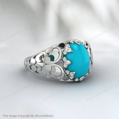 Bague Turquoise en argent faite à la main pour hommes, bague gravée, cadeau d'anniversaire