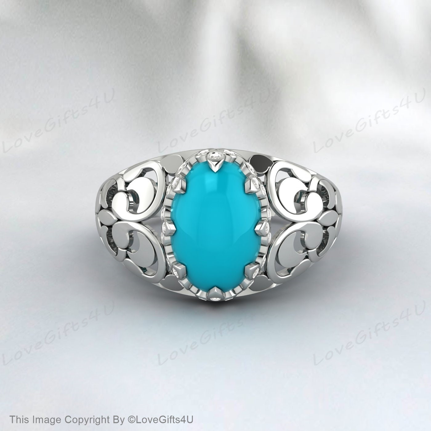 Bague Turquoise en argent faite à la main pour hommes, bague gravée, cadeau d'anniversaire