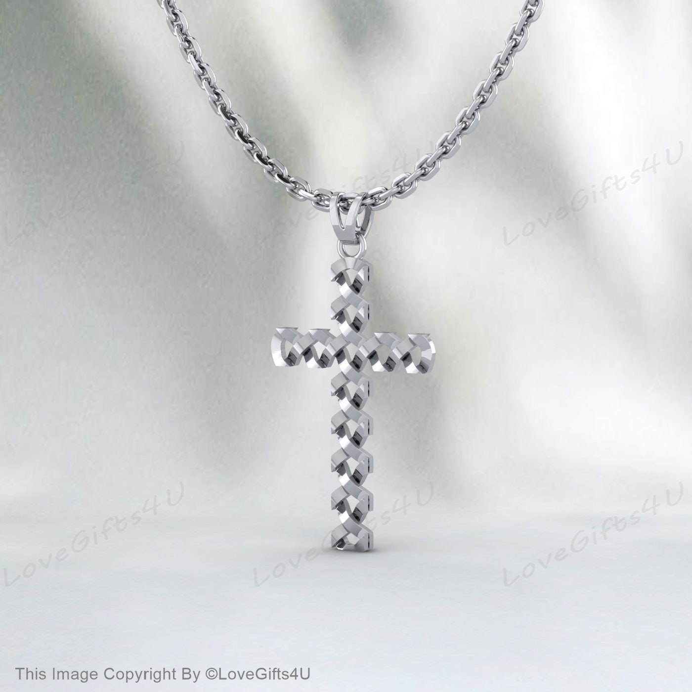 Croix Sterling Argent 925 Crucifix Jésus-Christ Pendentif Religieux Collier Charme Unisexe Baptême Baptême Cadeau Présent