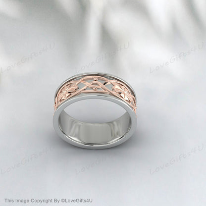 Leaves Motifs Handmade Silver Wedding Band Nature Engagement Ring