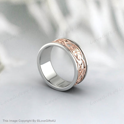 Leaves Motifs Handmade Silver Wedding Band Nature Engagement Ring