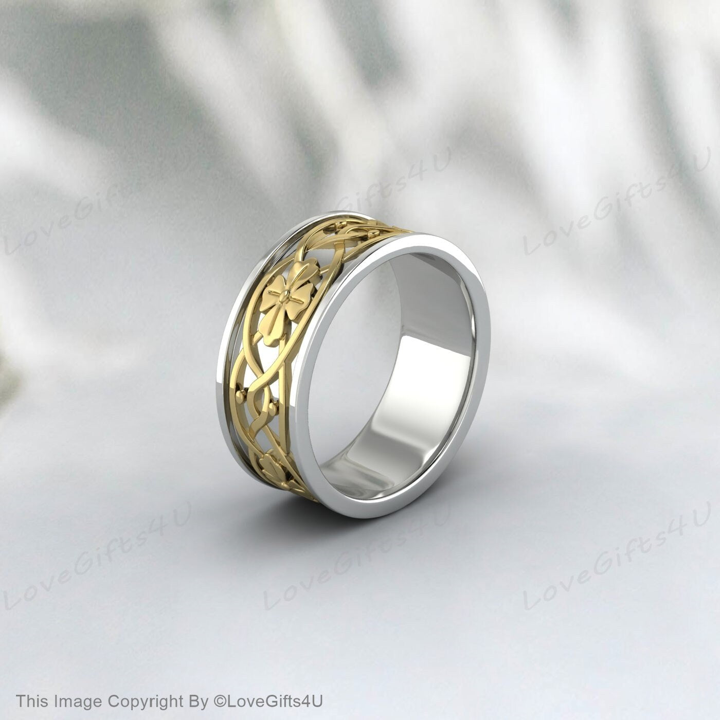 Leaves Motifs Handmade Silver Wedding Band Nature Engagement Ring