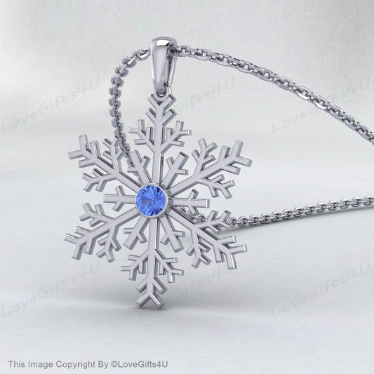 Silberne Schneeflockenkette, Silbernes Weihnachtsgeschenk, Winterkette, Geschenk für einen verschneiten Tag, funkelnde elegante Halskette, Schneeflockenanhänger, Winterthema