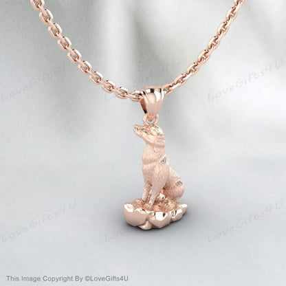 Collier Labrador - Pendentif gravure - Bijoux en argent sterling - Charme rempli d’or et d’or rose - Chien de compagnie poli à la main personnalisé