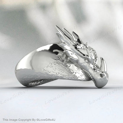 Anneau de tête de rhinocéros fait à la main, anneau d'animal de rhinocéros en argent, bijoux pour hommes