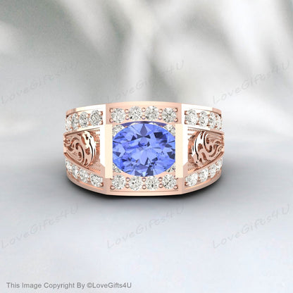 Bague tanzanite naturelle, pierre précieuse bleue coupée ovale, bague en argent sterling authentique, pierre de naissance de décembre, bague de fiançailles, bague de sculpture promise