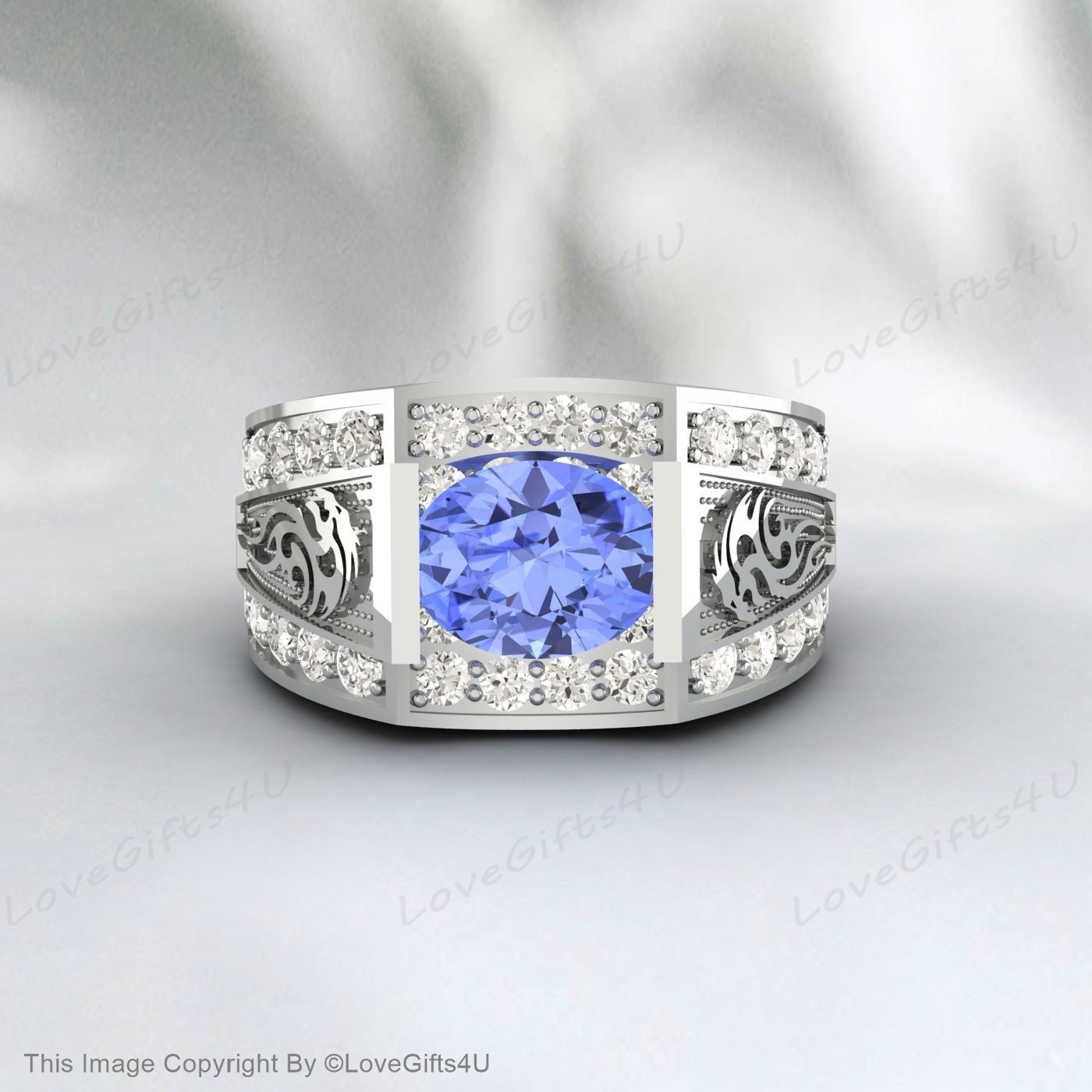 Bague tanzanite naturelle, pierre précieuse bleue coupée ovale, bague en argent sterling authentique, pierre de naissance de décembre, bague de fiançailles, bague de sculpture promise