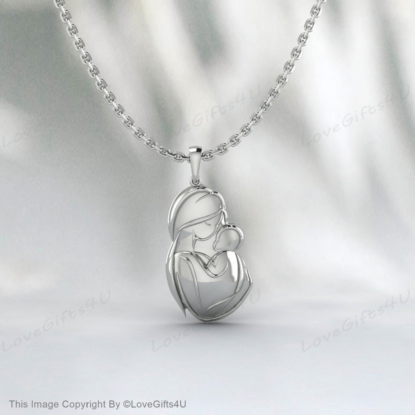 Super Mothers Gift, Mother and Child Necklace in Sterling Silver, Mom Baby Necklace, Mothers Day Gift, Family Pendant, Mom's Jewelry