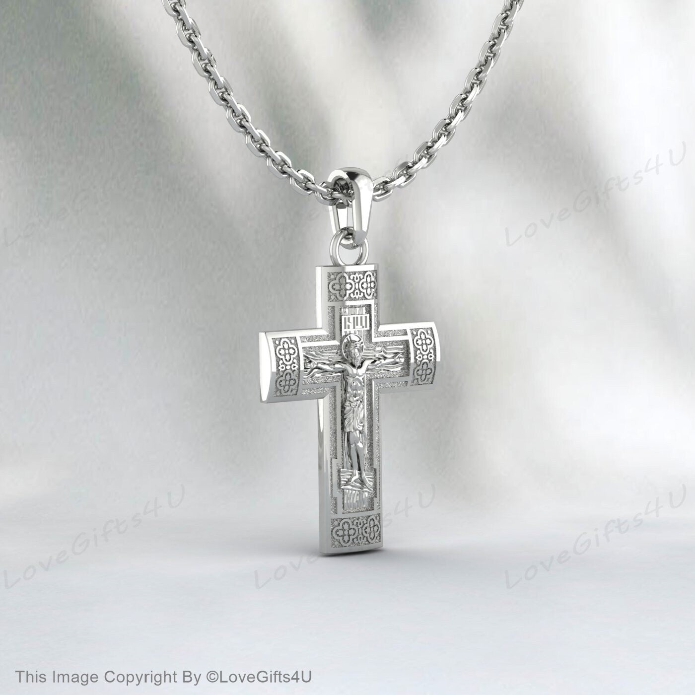 Collier de crucifix de Jésus en argent fait à la main, pendentif de sauveur de croix de secours de Jésus 3D, charme religieux de Jésus gravé, collier d’homme en argent, cadeau pour hommes