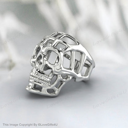 Silver Skull Head Ring For Men Gothic Style Ring Men's Biker Ring