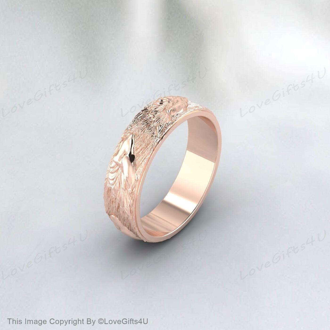 Bague branche de forêt en argent loup sur arbre pause bague artistique pour hommes