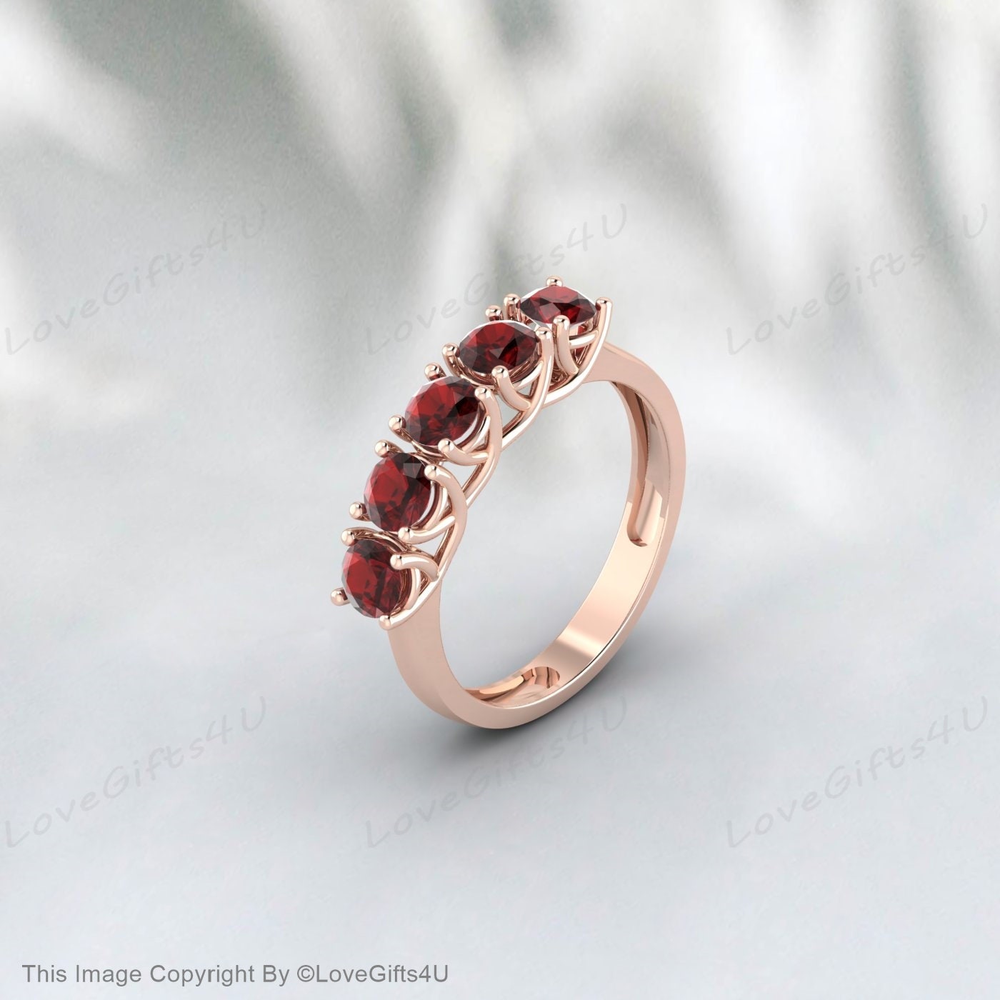 Bague en argent grenat rouge, bague en pierre 5, bande d'anniversaire, bande de mariage