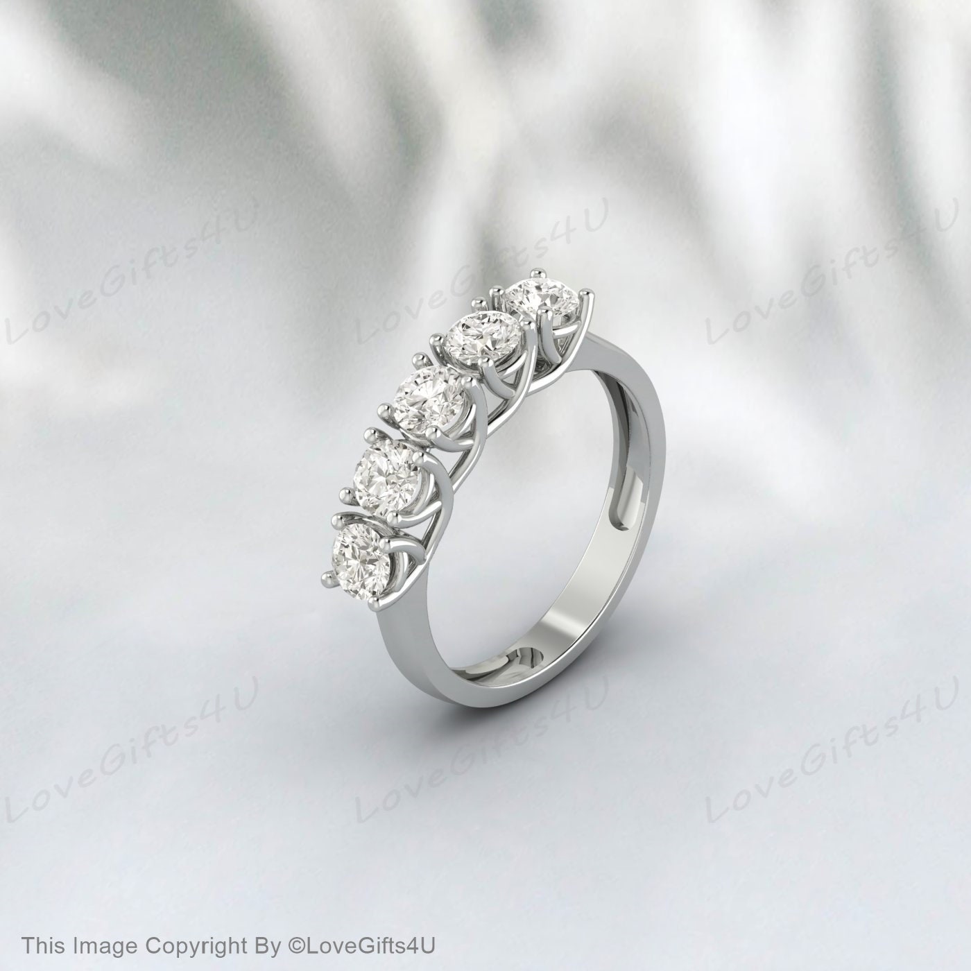 5 Stone Moissanite Diamond Ring In Sterling Silver Engagement Ring