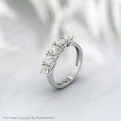 5 Stone Moissanite Diamond Ring In Sterling Silver Engagement Ring