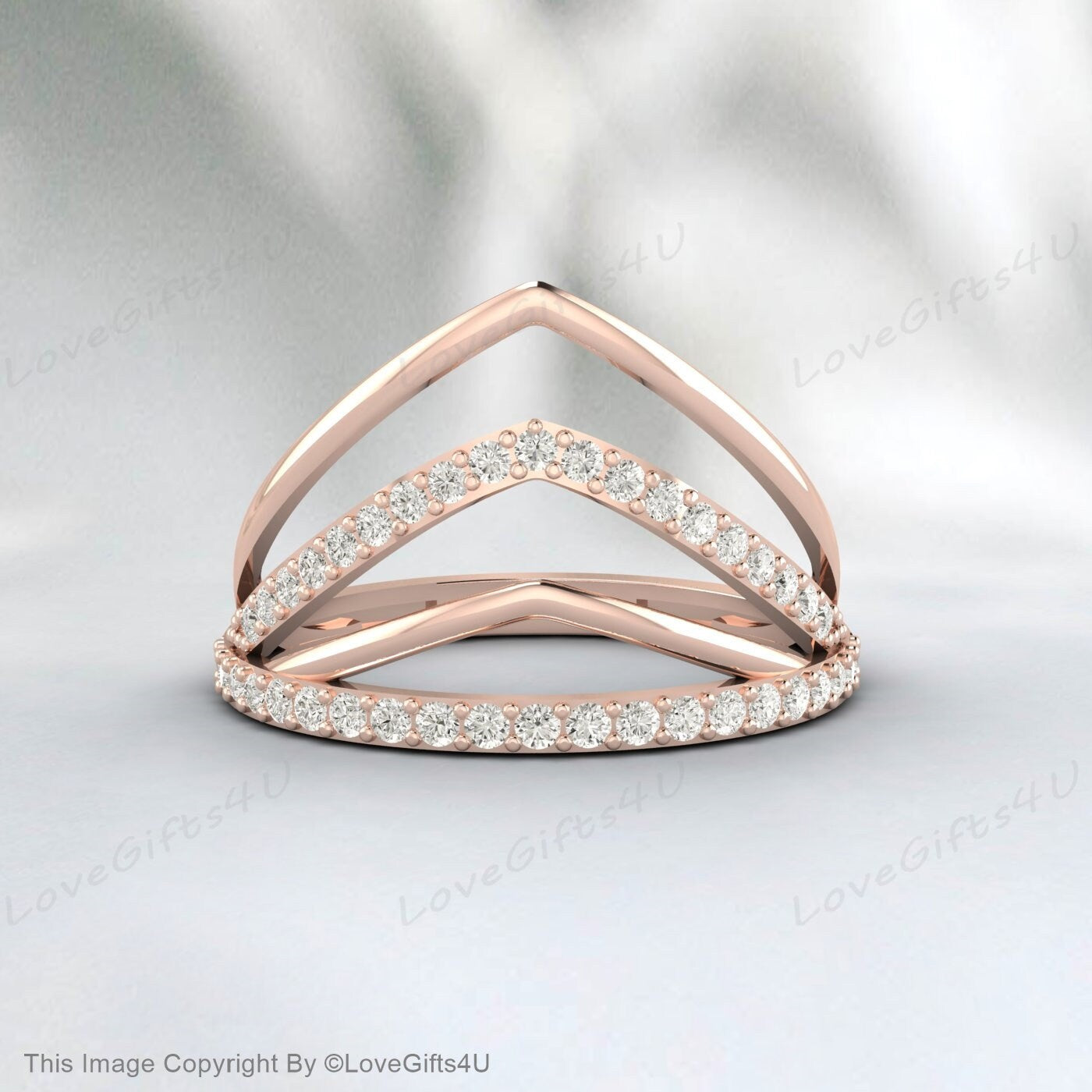 Curve Wedding Band Plain White Gold Band Unique Wedding Ring Chevron Ring CZ Man Made Diamond Eternity Band 925 Sterling Silver Ring