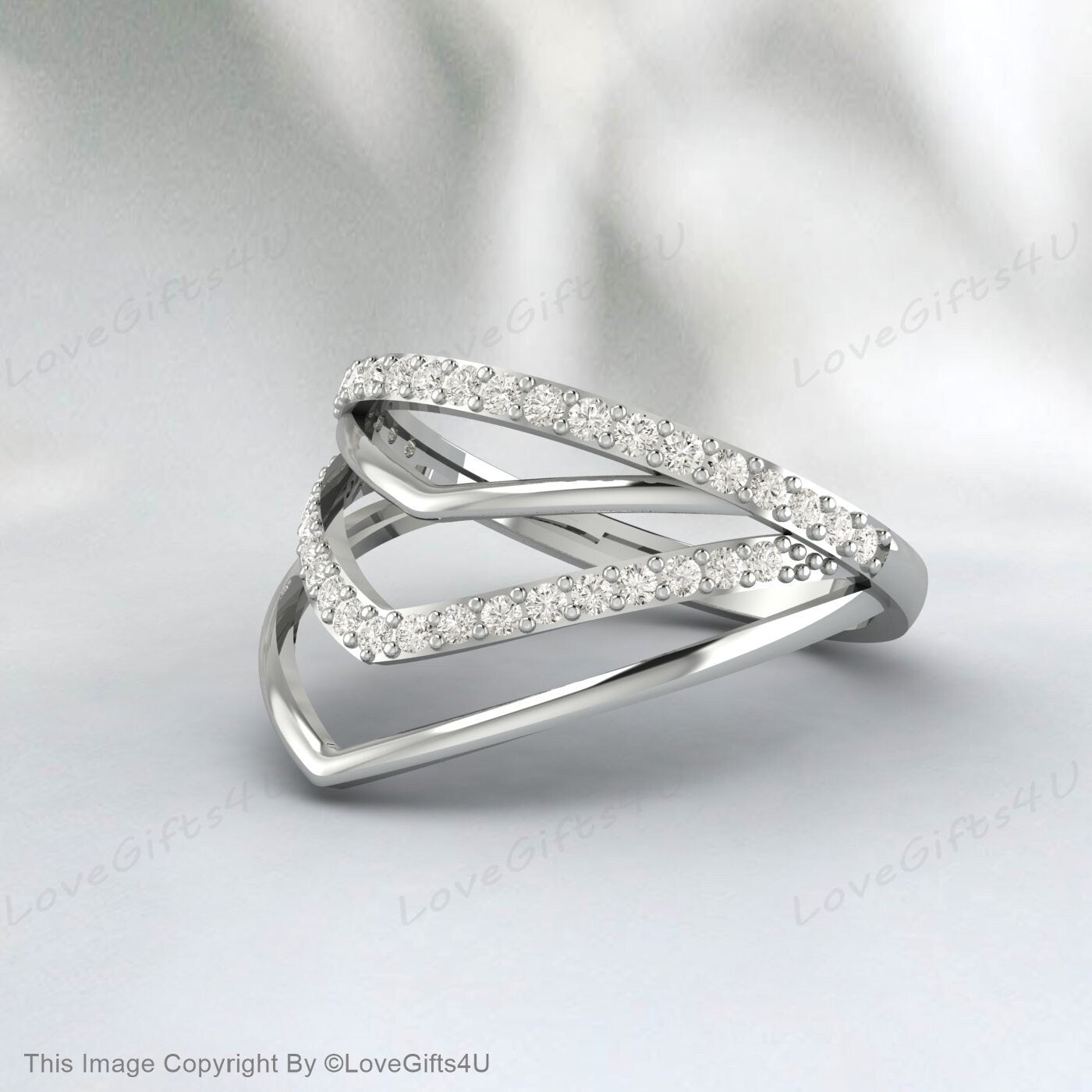 Courbe Wedding Band Plain White Gold Band Unique Wedding Ring Chevron Ring CZ Man Made Diamond Eternity Band 925 Sterling Silver Ring