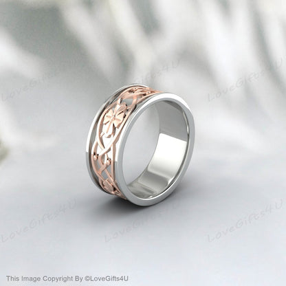 Leaves Motifs Handmade Silver Wedding Band Nature Engagement Ring