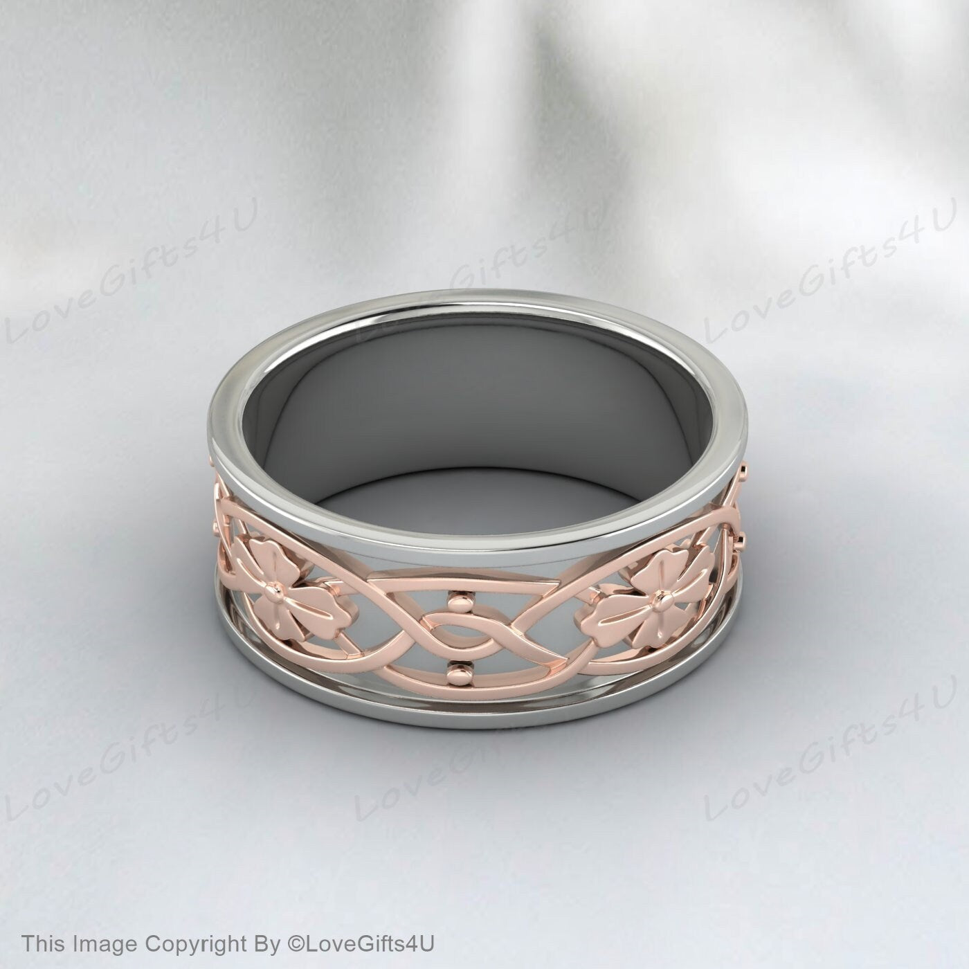 Leaves Motifs Handmade Silver Wedding Band Nature Engagement Ring