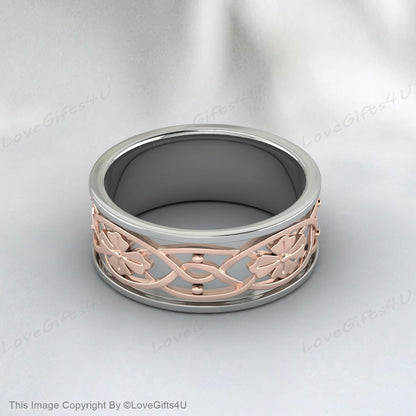 Leaves Motifs Handmade Silver Wedding Band Nature Engagement Ring