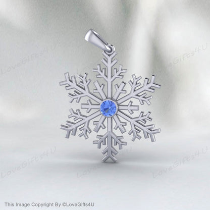 Collier de flocon de neige en argent, cadeau de Noël en argent, collier d’hiver, cadeau de jour enneigé, collier élégant scintillant, pendentif flocon de neige, thème d’hiver