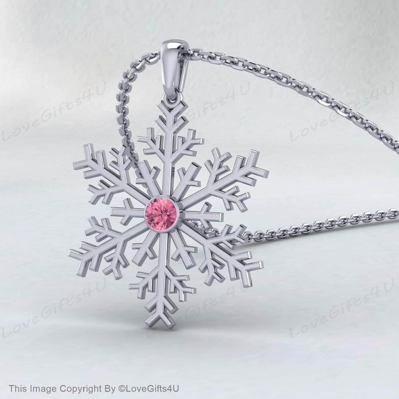 Pink Tourmaline Snowflake Necklace 925 Sterling Silver for Women Frozen Winter Dainty Jewelry Handmade Pendant Everyday Girls Gifts