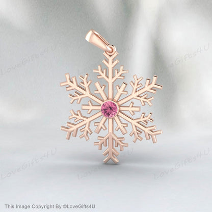 Pink Tourmaline Snowflake Necklace 925 Sterling Silver for Women Frozen Winter Dainty Jewelry Handmade Pendant Everyday Girls Gifts