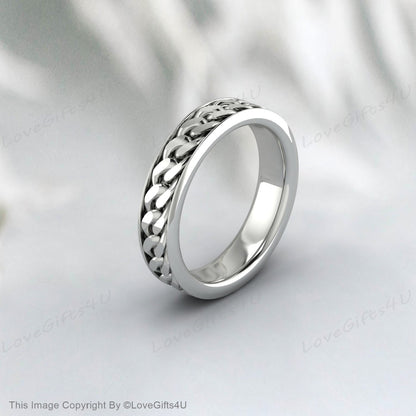 Spinner Ring Oxidized Band Loose Curb Chain Ring For Men Or Women