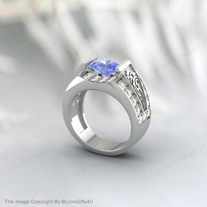 Bague tanzanite naturelle, pierre précieuse bleue coupée ovale, bague en argent sterling authentique, pierre de naissance de décembre, bague de fiançailles, bague de sculpture promise