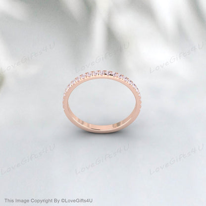 Danity Morganite Wedding Band, pierre morganite rose, bague de fiançailles unique assortie à une bande empilable, cadeau de Noël d’anniversaire pour votre amoureux