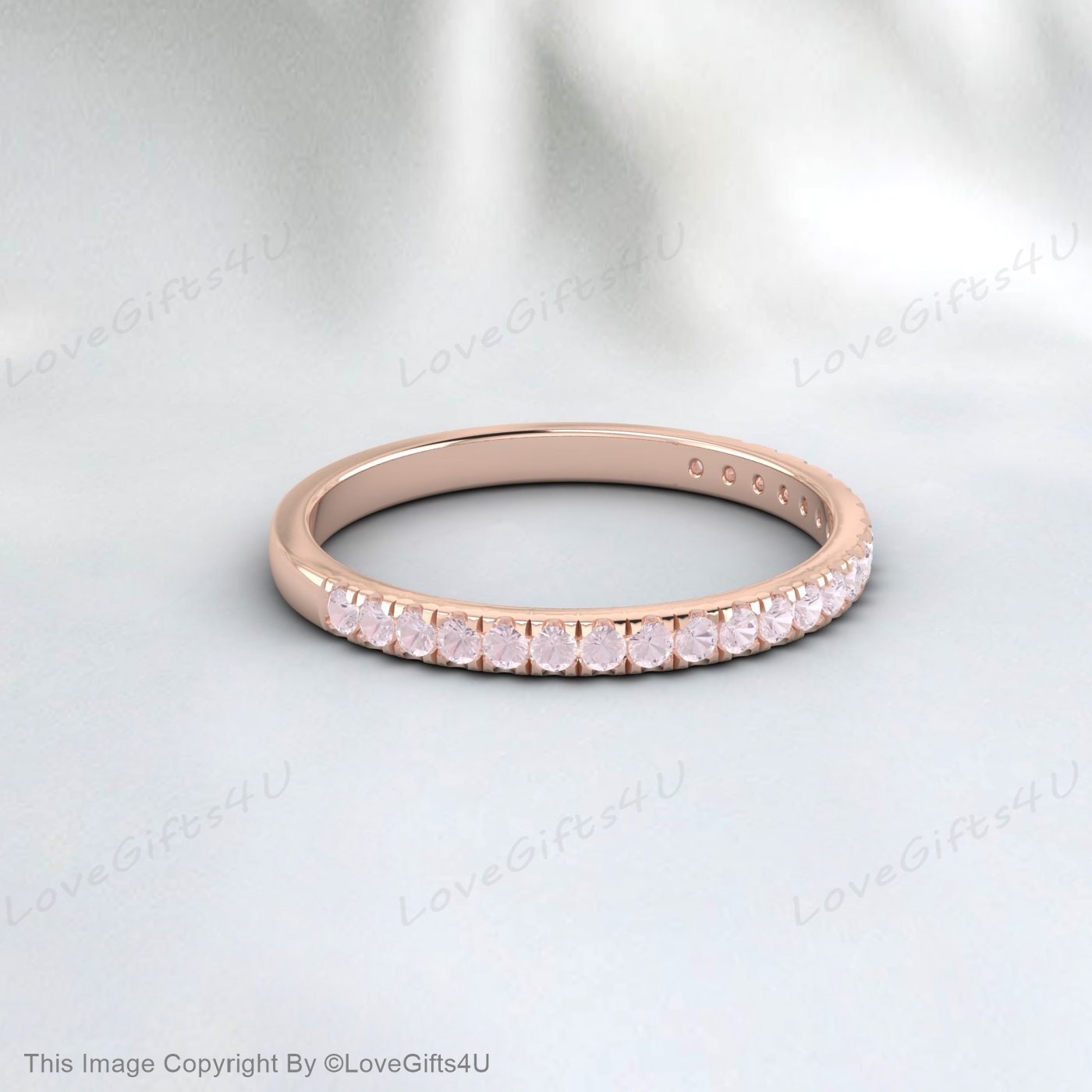 Danity Morganite Wedding Band, pierre morganite rose, bague de fiançailles unique assortie à une bande empilable, cadeau de Noël d’anniversaire pour votre amoureux