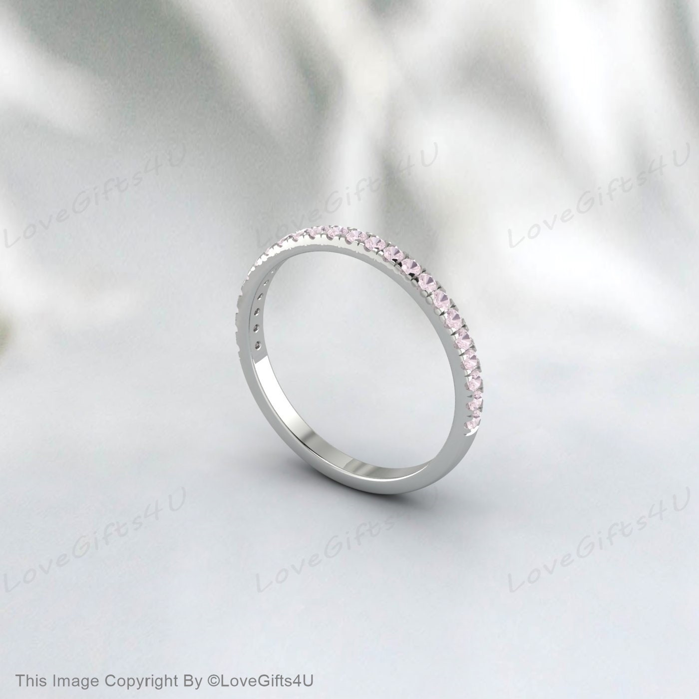 Danity Morganite Wedding Band, pierre morganite rose, bague de fiançailles unique assortie à une bande empilable, cadeau de Noël d’anniversaire pour votre amoureux