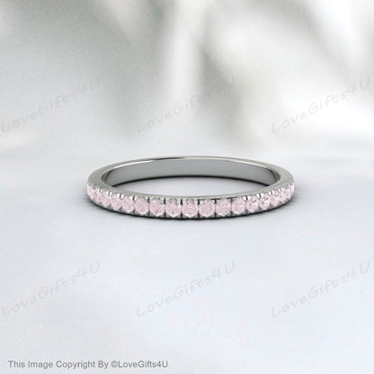 Danity Morganite Wedding Band, pierre morganite rose, bague de fiançailles unique assortie à une bande empilable, cadeau de Noël d’anniversaire pour votre amoureux