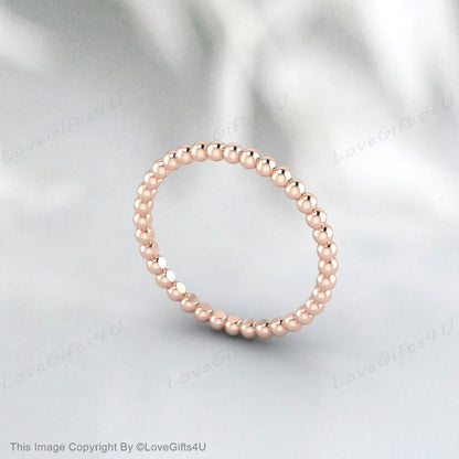 14k Solid Gold Beaded Band, Unique Stacking Ring, White, Yellow, Rose Gold, Dainty Wedding Band, Stackable Ring, Thin Gold Band LoveGifts4U