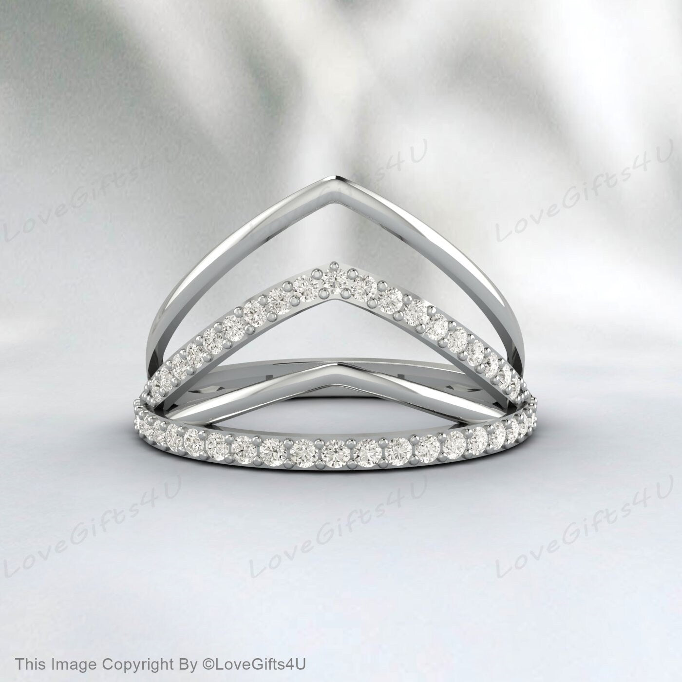 Courbe Wedding Band Plain White Gold Band Unique Wedding Ring Chevron Ring CZ Man Made Diamond Eternity Band 925 Sterling Silver Ring