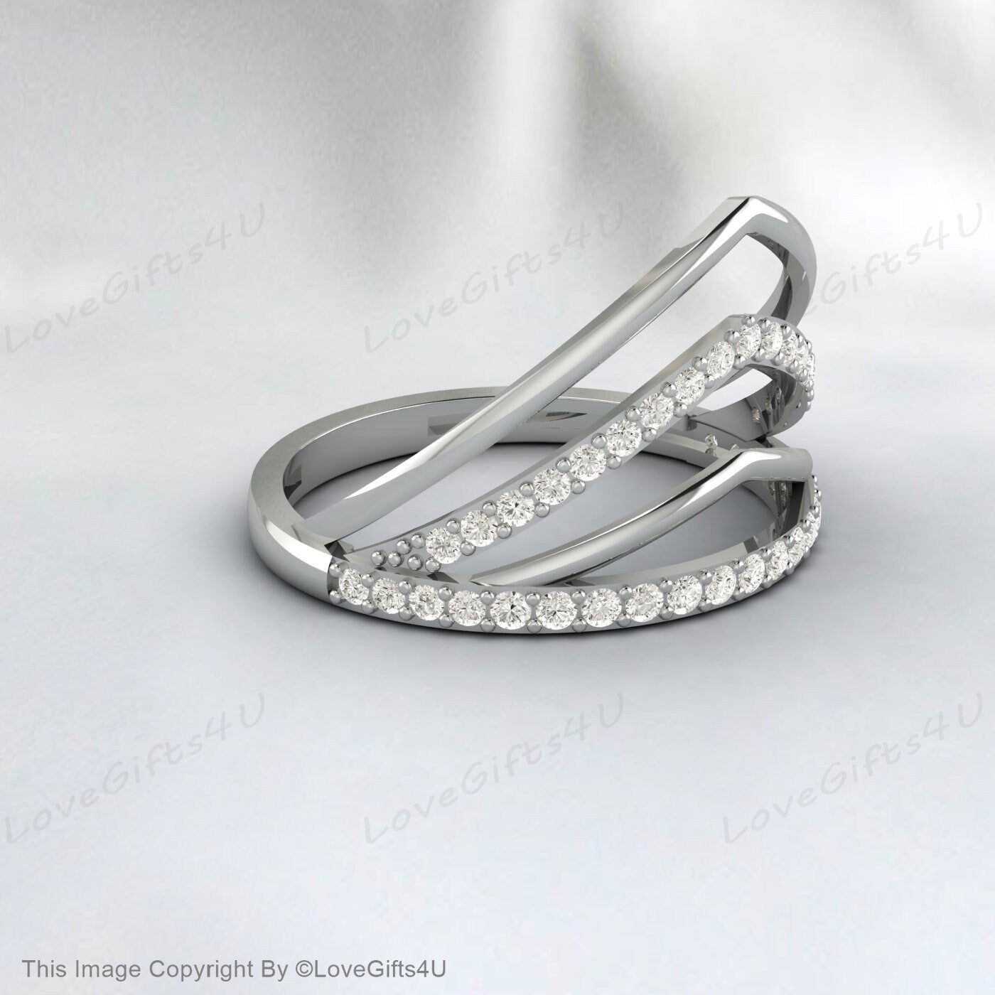 Courbe Wedding Band Plain White Gold Band Unique Wedding Ring Chevron Ring CZ Man Made Diamond Eternity Band 925 Sterling Silver Ring