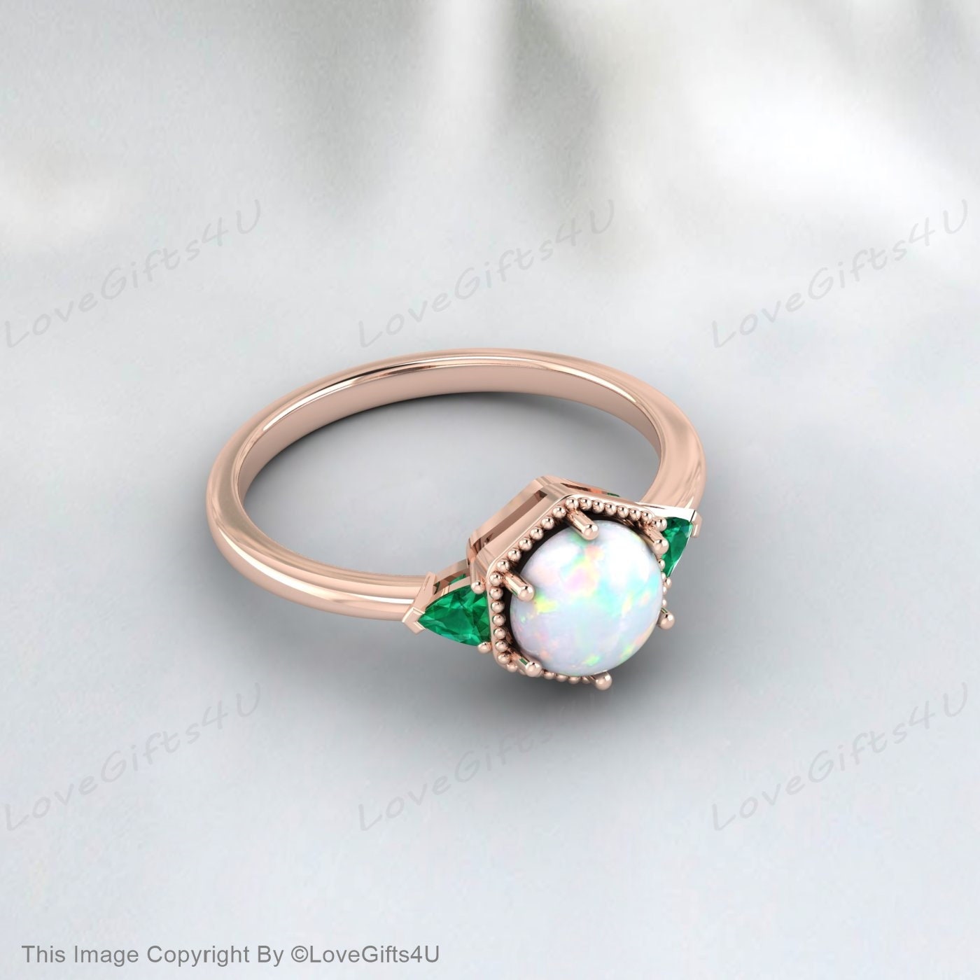 Opal Engagement Ring Emerald Ring Bridal Ring Anniversary Gift