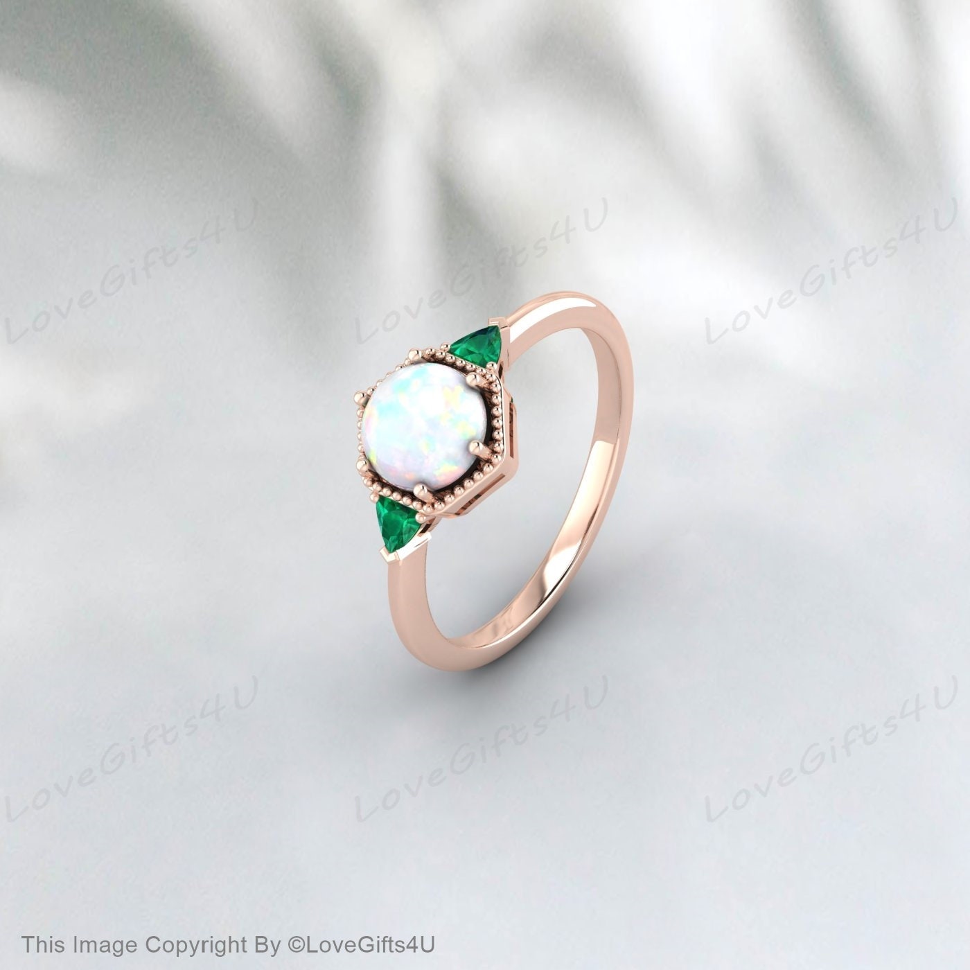 Opal Engagement Ring Emerald Ring Bridal Ring Anniversary Gift