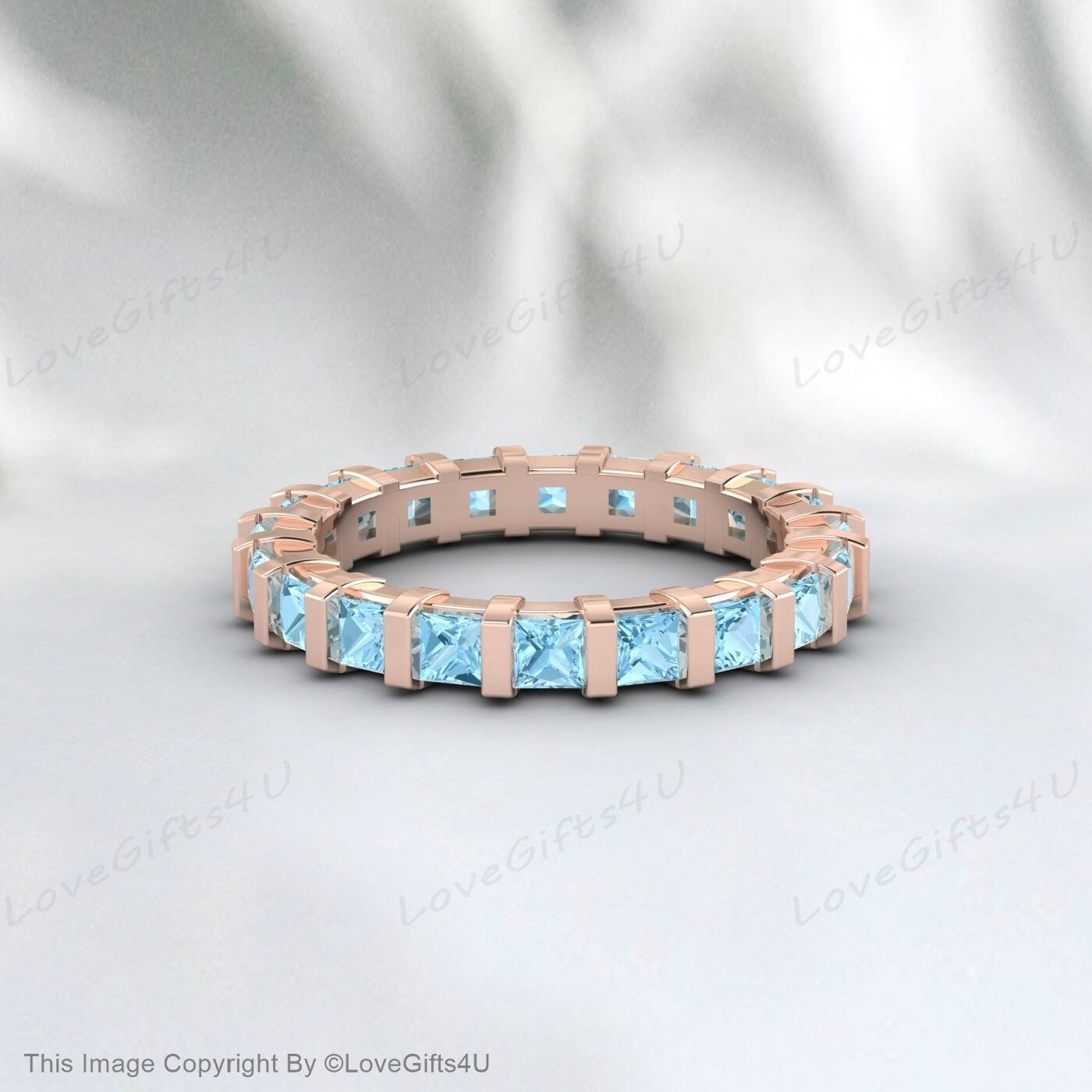 Princess Cut Aquamarine Wedding Band Full Eternity Anniversary Gift