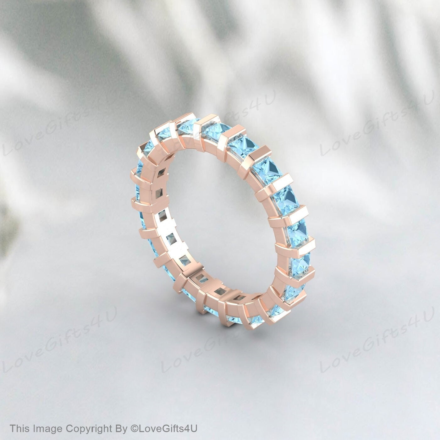 Princess Cut Aquamarine Wedding Band Full Eternity Anniversary Gift