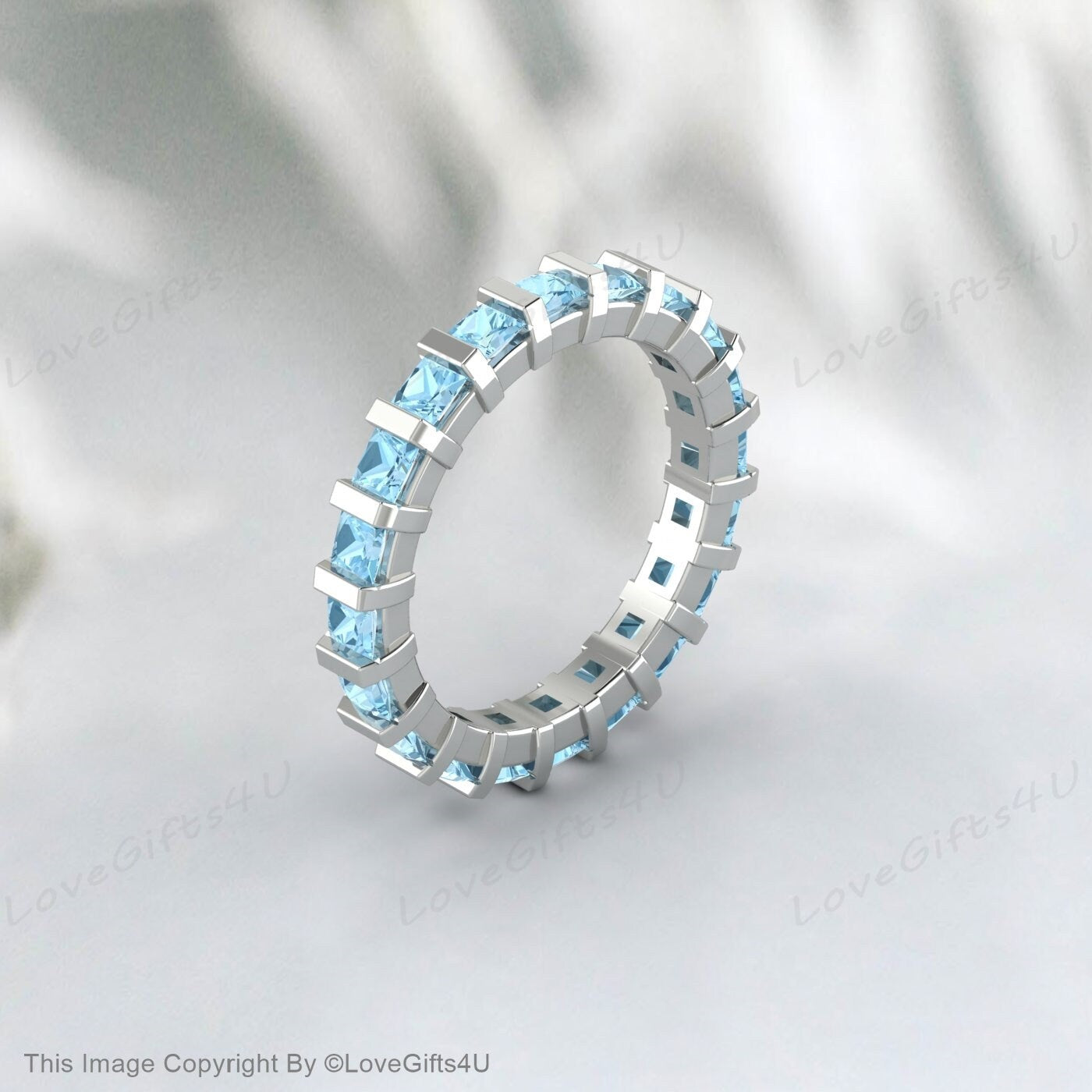 Princess Cut Aquamarine Wedding Band Full Eternity Anniversary Gift