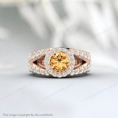 Yellow Citrine Engagement Ring Wedding Ring Promise Anniversary Ring